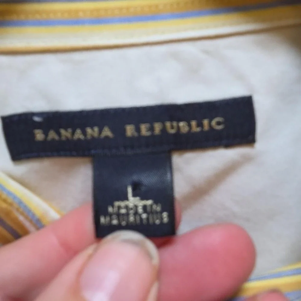 Banana Republic Shirt Mens Large Beige Stripe Long Sleeve Button Up Casual